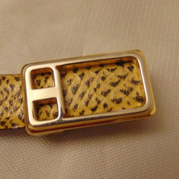 EUC VINTAGE LYNTONE 1431 Python Cowhide Yellow & Brown Belt Gold Hardware 28-30 - Picture 4 of 9